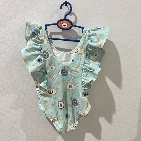 POSH PEANUT EVIL EYE RUFFLE TODDLER GIRL BATHINGSUIT SWIMSUIT 3T - Picture 2 of 4